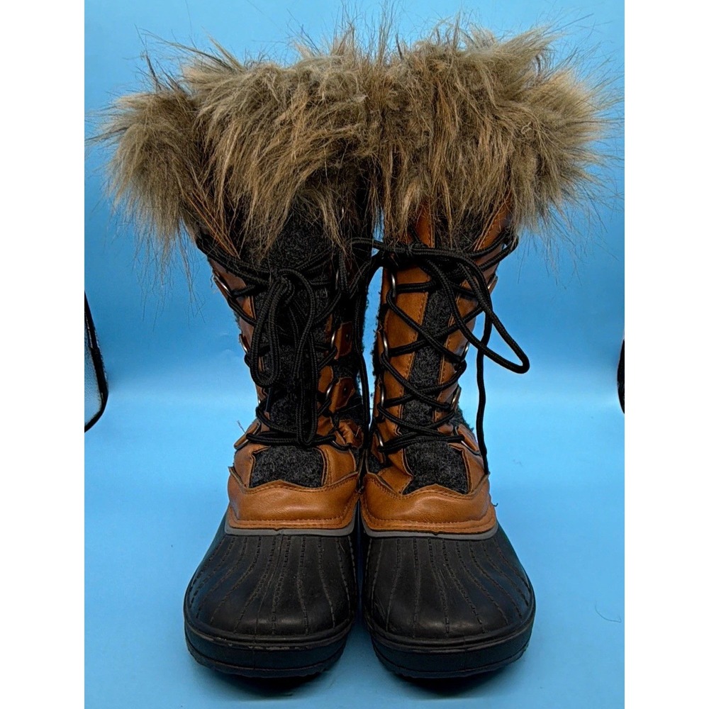 Merence Womens Snow Boots Mid-Calf Winter Duck Boots Fur Trim Gray Brown Size 10